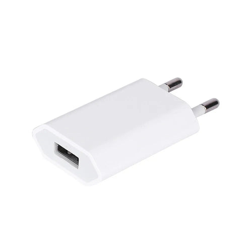 5V 2A USB travel charger and cable compatible with iPhone and iPad models.