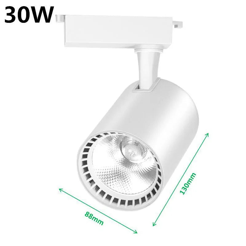 Black LED track spotlight with narrow beam angle for jewellery display lighting