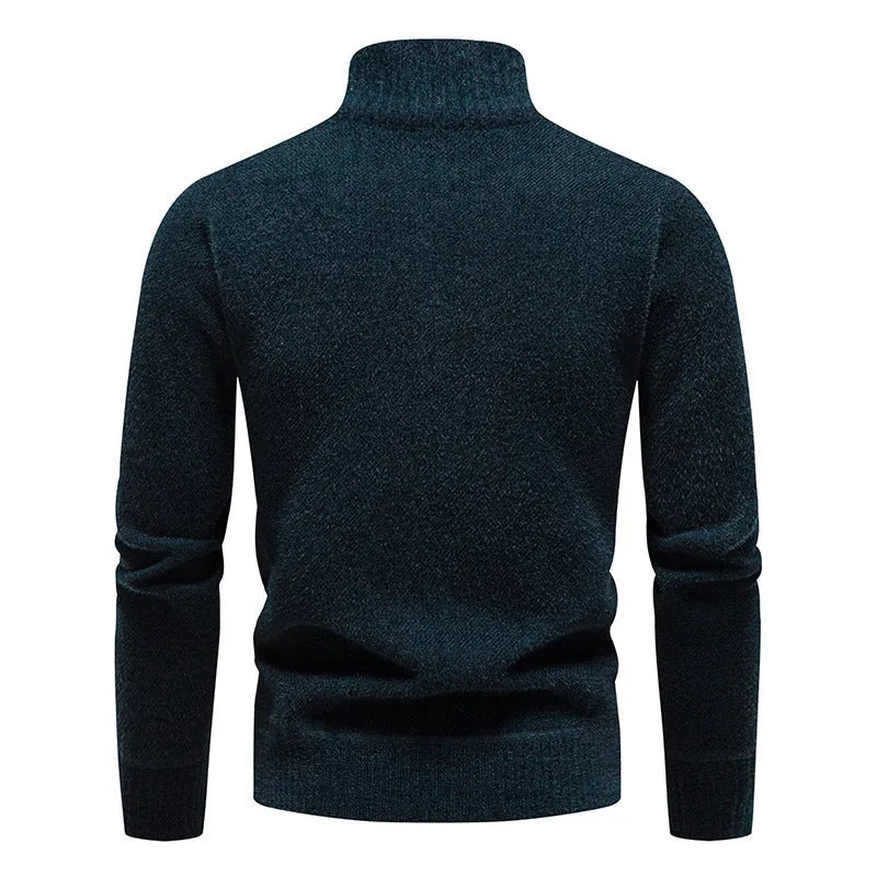 Men's velvet stand collar thickened sweater in beige, straight cut pullover with long sleeves.