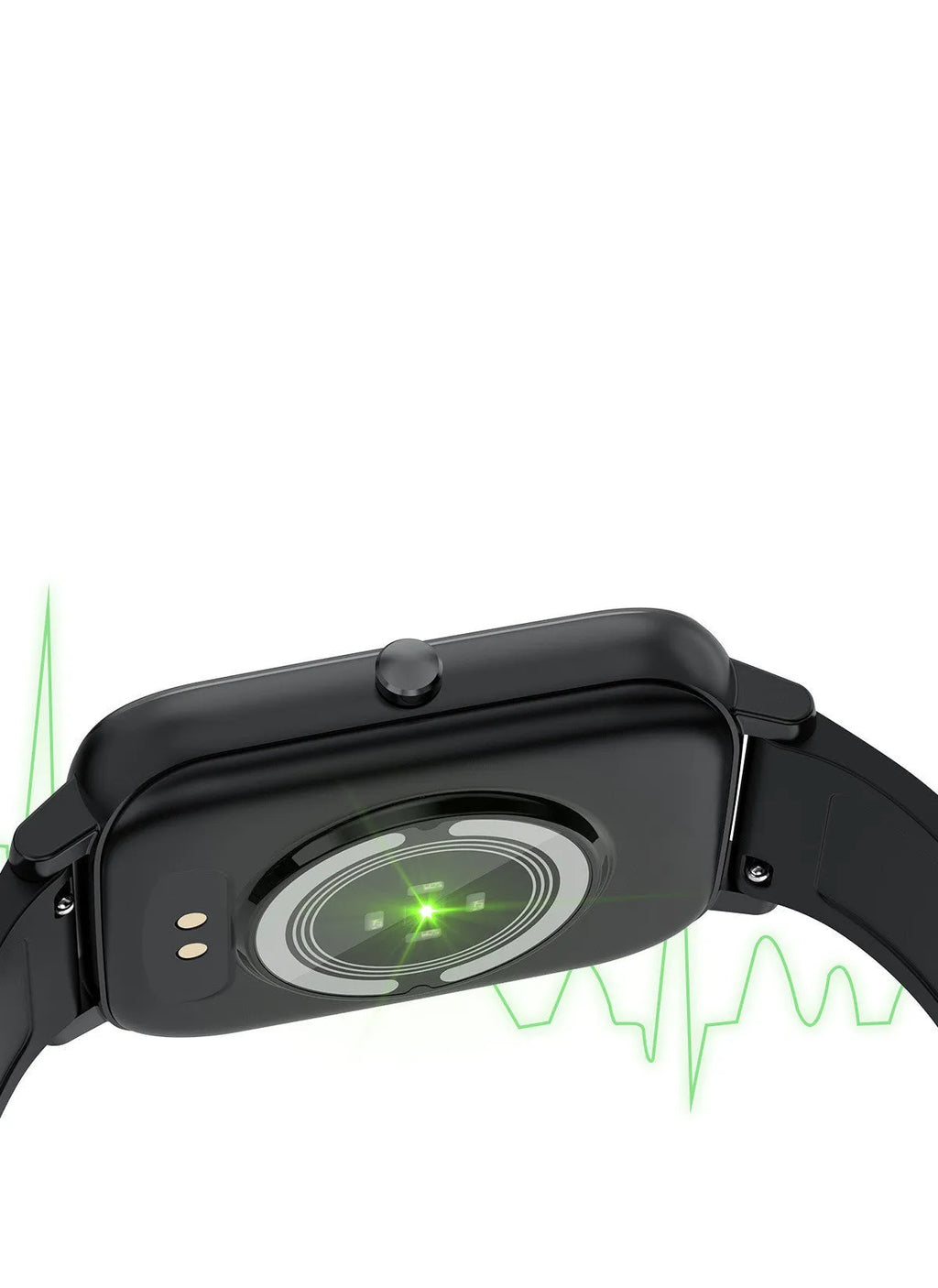 H80 sports smart watch with a black silicone strap and a screen showing heart rate and blood oxygen data.