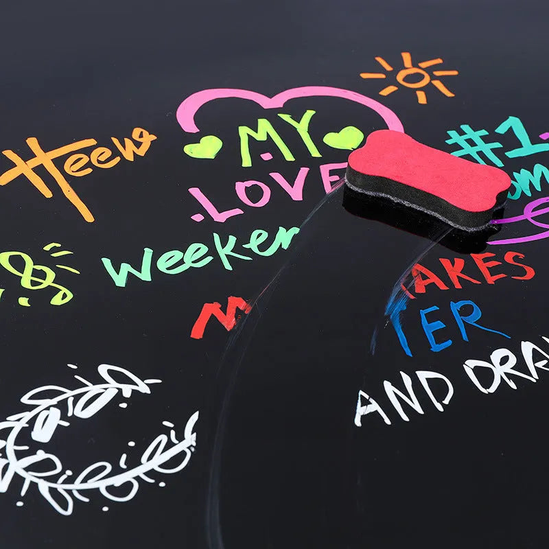 6mm electronic fluorescent board highlighter with oblique pen shape and plastic body, shown in an 8-colour or 12-colour set.