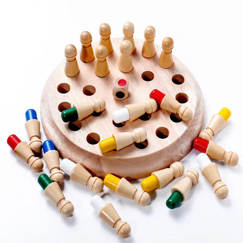 Beech wood children's memory chess game with storage box for colour education