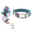 Pattern dog collar and traction lead set in polyester webbing, green or red, sizes XS to XL