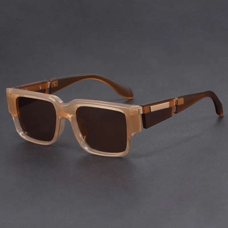 Gray blue square thick frame sunglasses with UV-proof AC lenses and retro box-style design