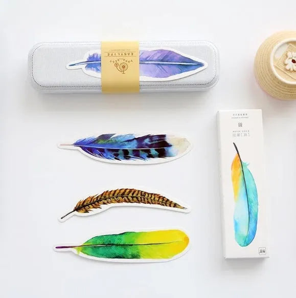 30 paper feather bookmarks in assorted colours, each 4.5 x 15.5cm, creative design