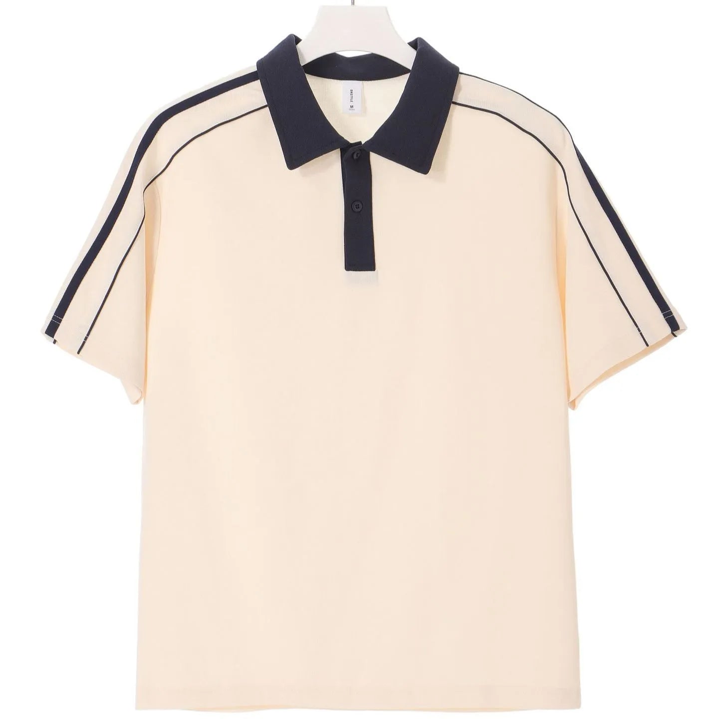 Casual lapel short sleeve polo shirt in cotton blend with drop shoulder loose fit