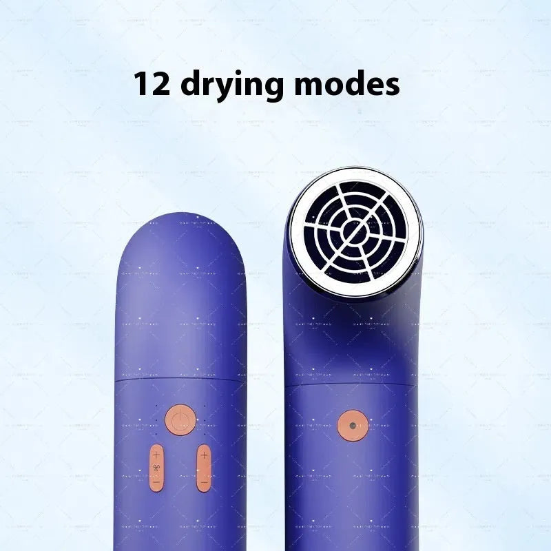 Bladeless blue purple hair dryer with single strong wind mouth and 1.8-metre cord
