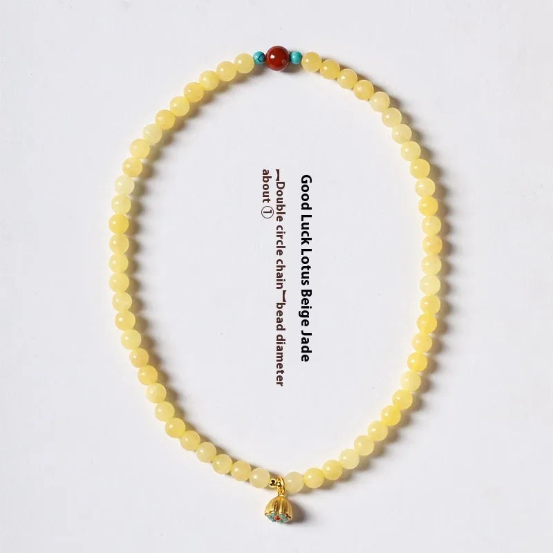 Handmade yellow jade bracelet with double ring design and lotus seedpod shapes