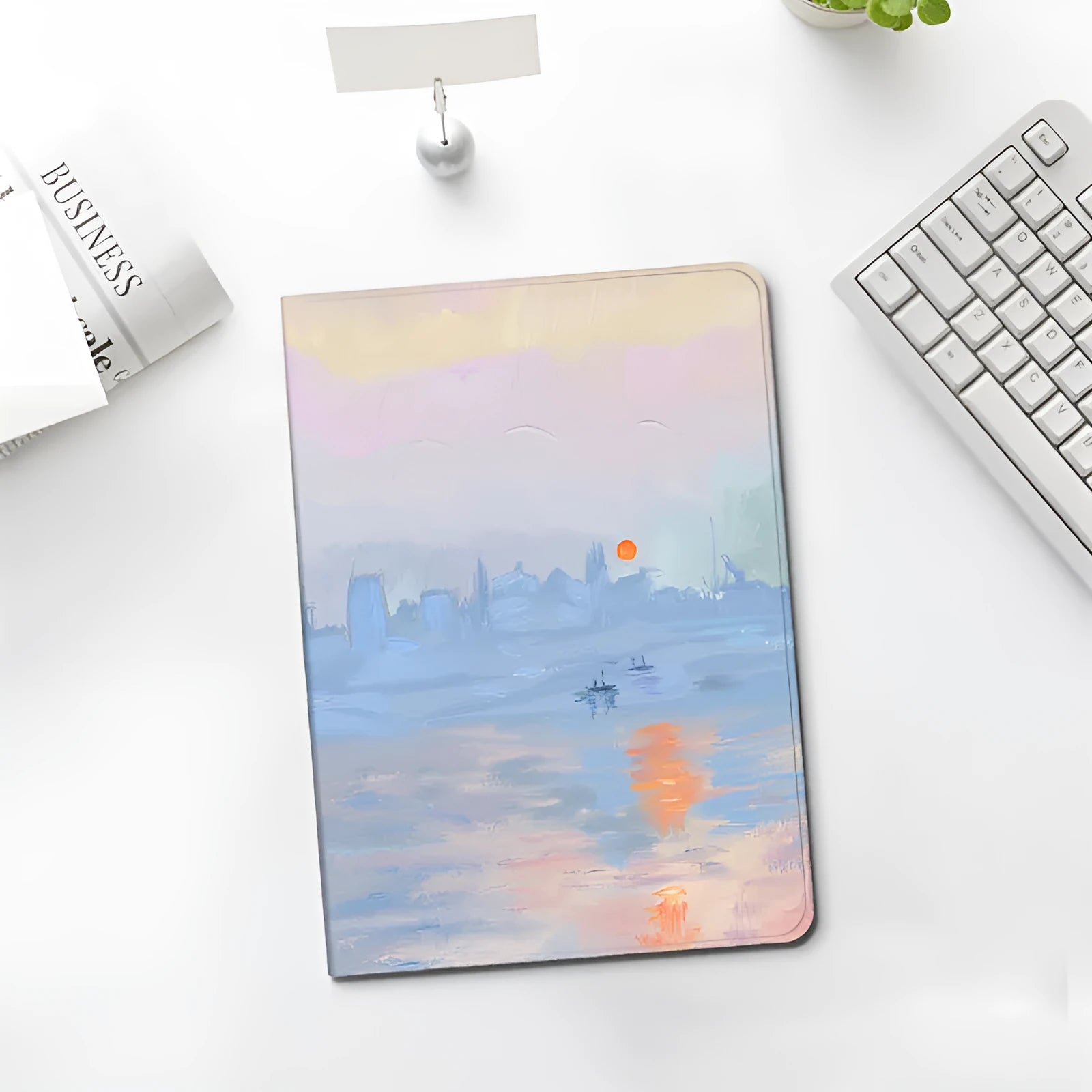 Literary oil painting style silicone notebook airbag protector for iPad with book design and airbag cushioning