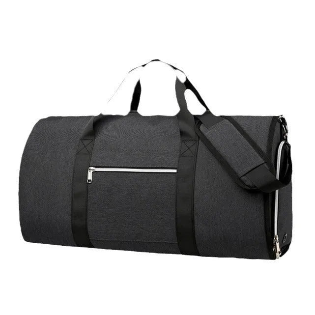 Durable oxford cloth sports bag in grey colour, showing dry wet separation compartments.
