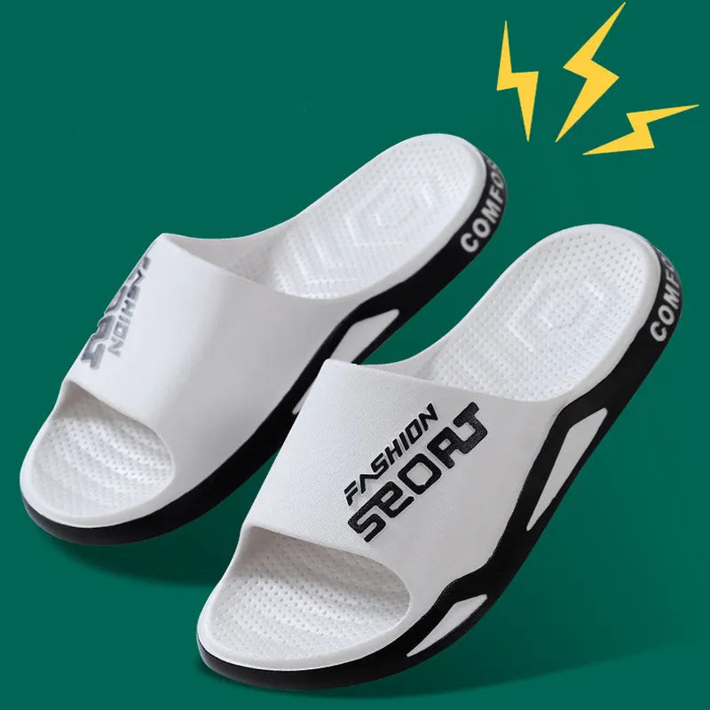 Unisex non-slip PVC beach bathroom slippers in black, open toe, youth trend style