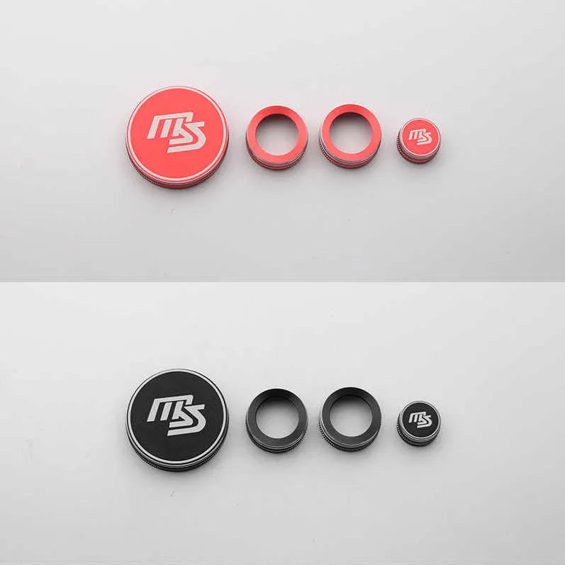 Red aluminium alloy multimedia and audio knob decorative rings set with MS logo for car interior