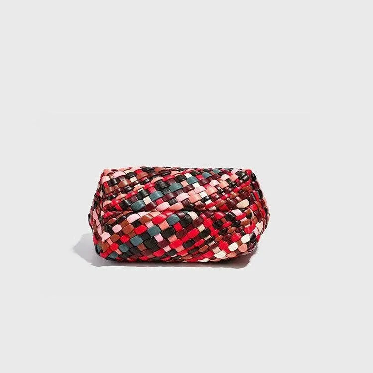 Women's colour handmade woven shoulder bag with PU construction measuring 18×11×14cm