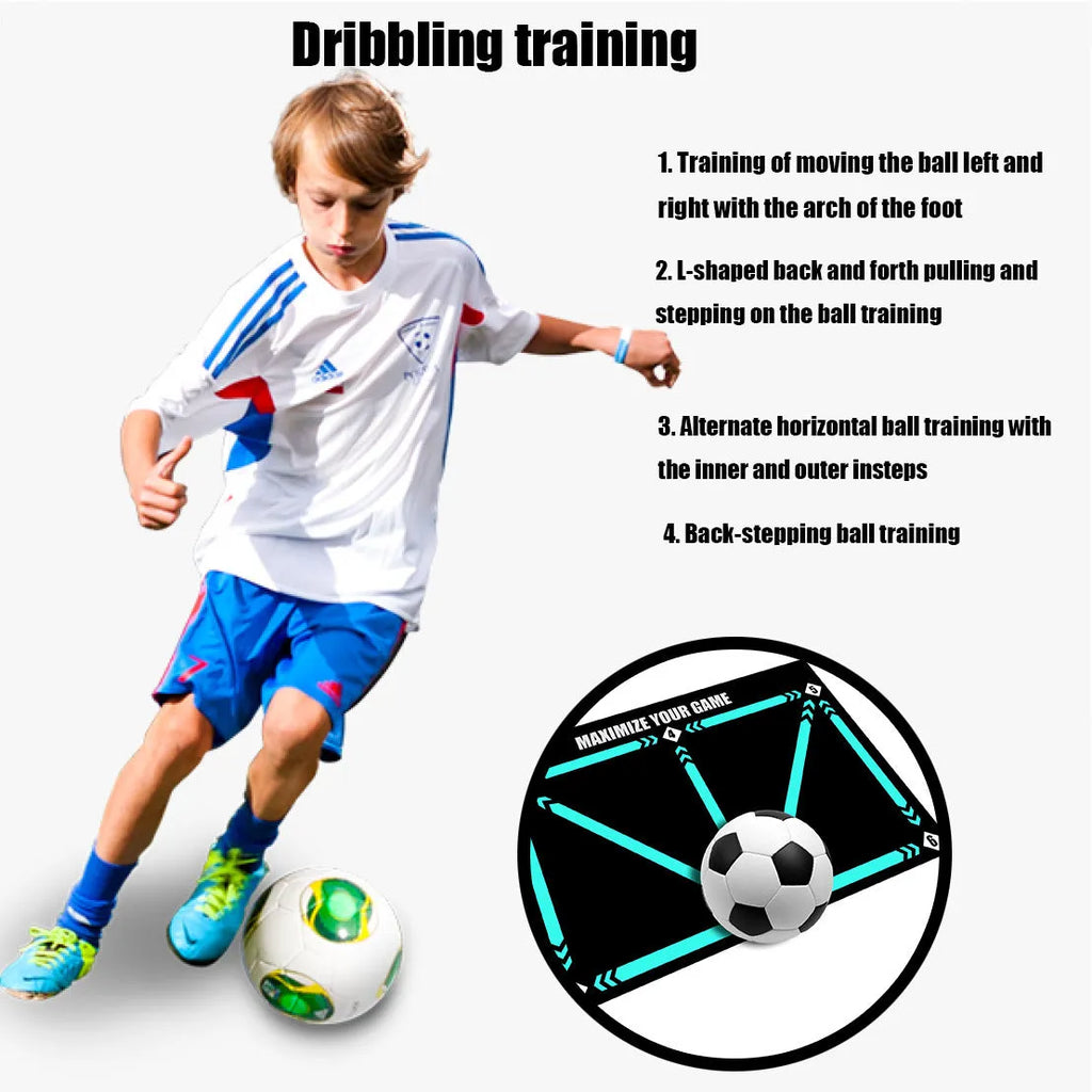 Black football training mat measuring 60cm by 90cm with non-slip surface