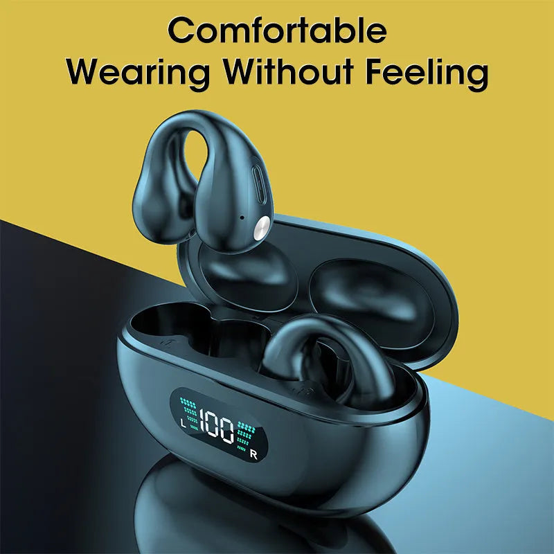 Bone conduction Bluetooth headset clip in black, white, or khaki with ear clip design