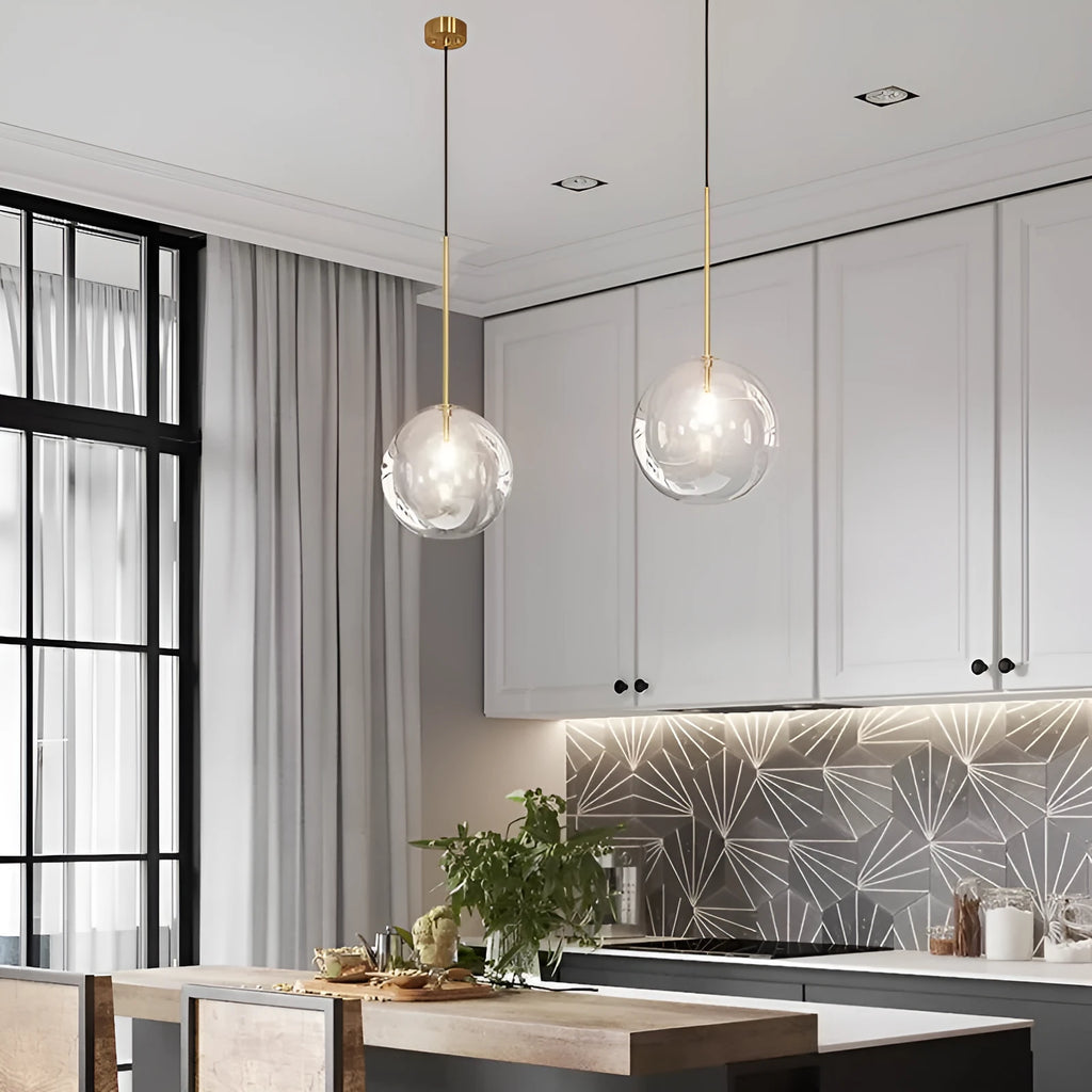 Nordic glass chandelier single head with ball diameter options in white or warm light bulb for restaurant dining