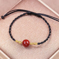 Hand-woven natural red agate bracelet and necklace set with traditional national style bean elements