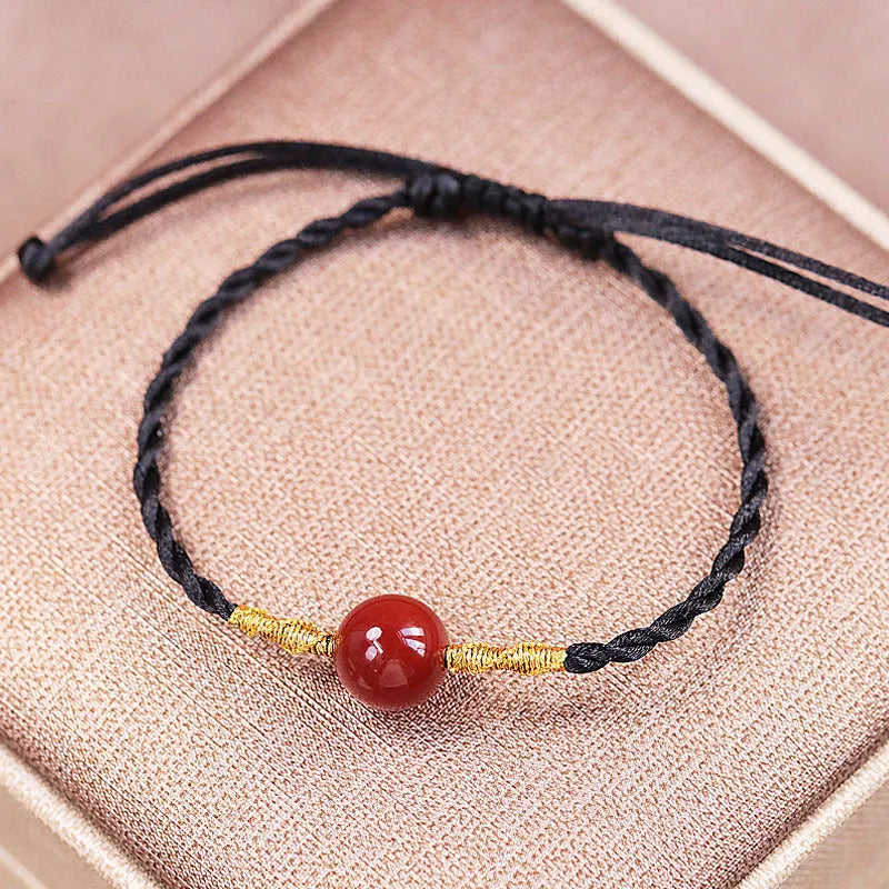 Hand-woven natural red agate bracelet and necklace set with traditional national style bean elements