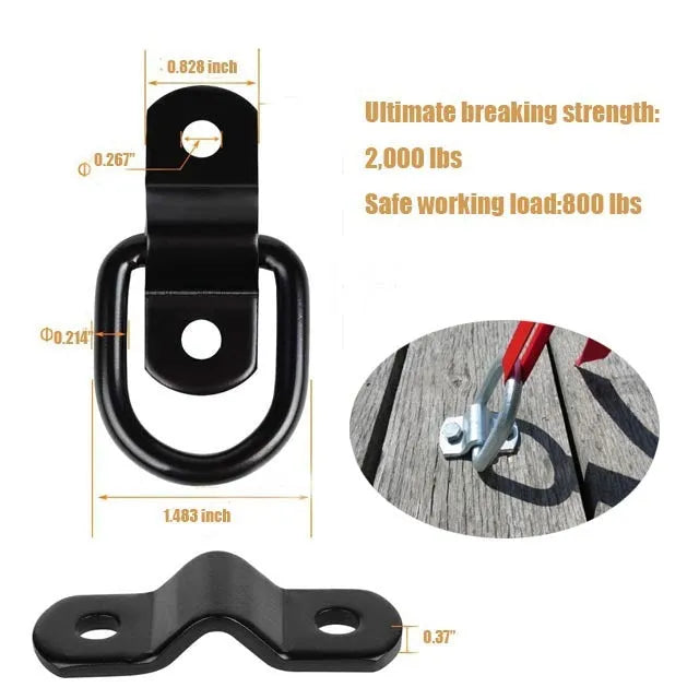 Black galvanized carbon steel pull ring floor hook for vehicle interior organisation