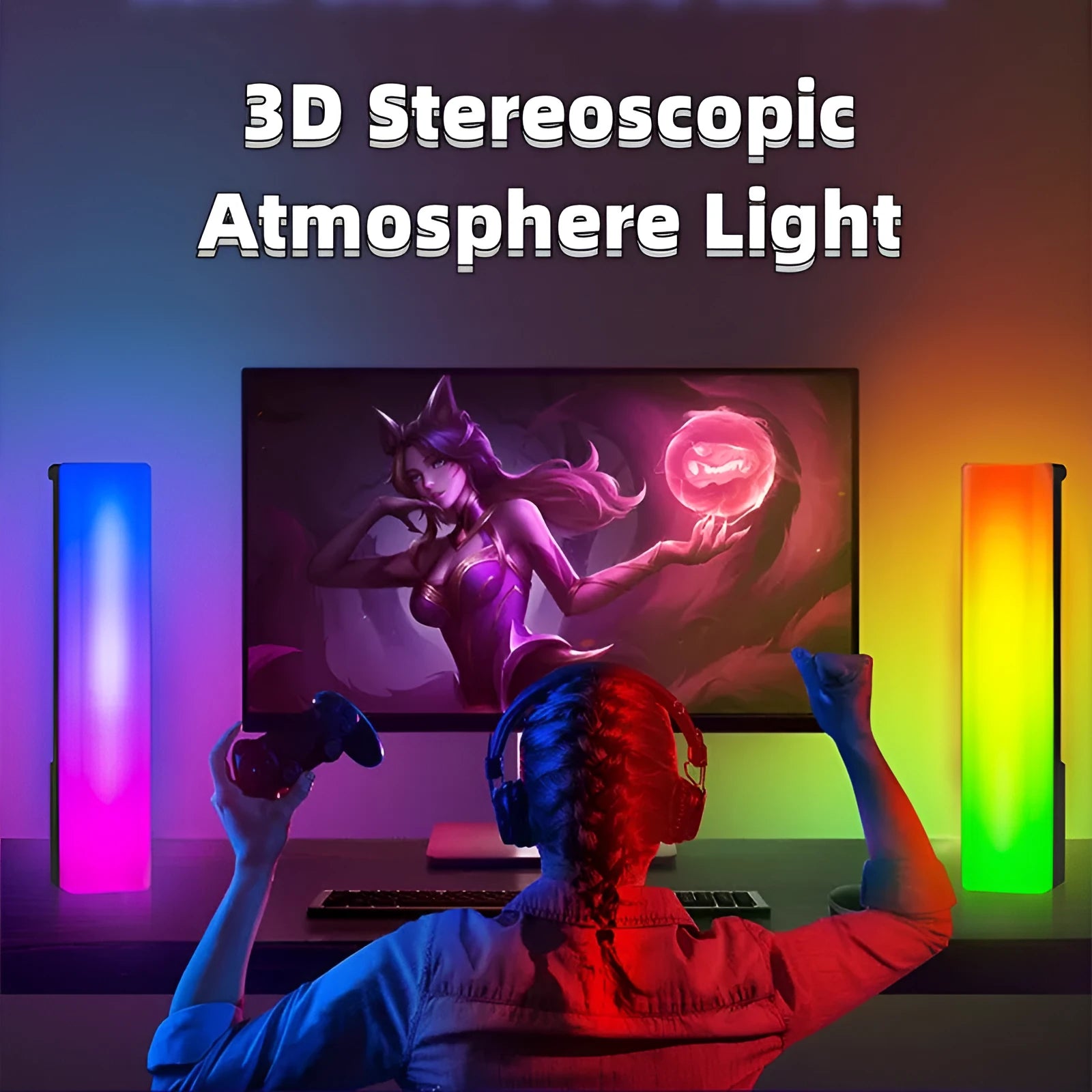 3D RGB light pick-up table lamp with music voice activation in white or black shell