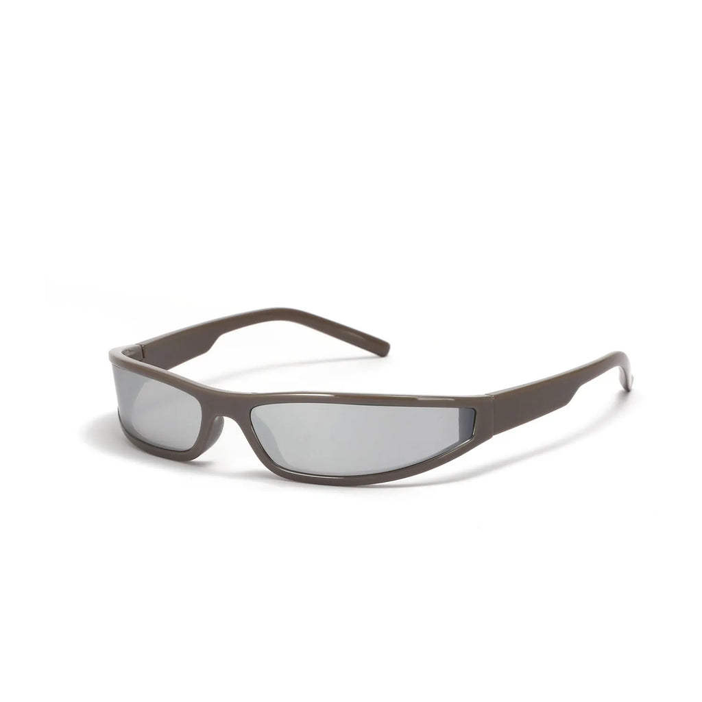 Women's narrow frame future style sunglasses in bright black and grey colourway