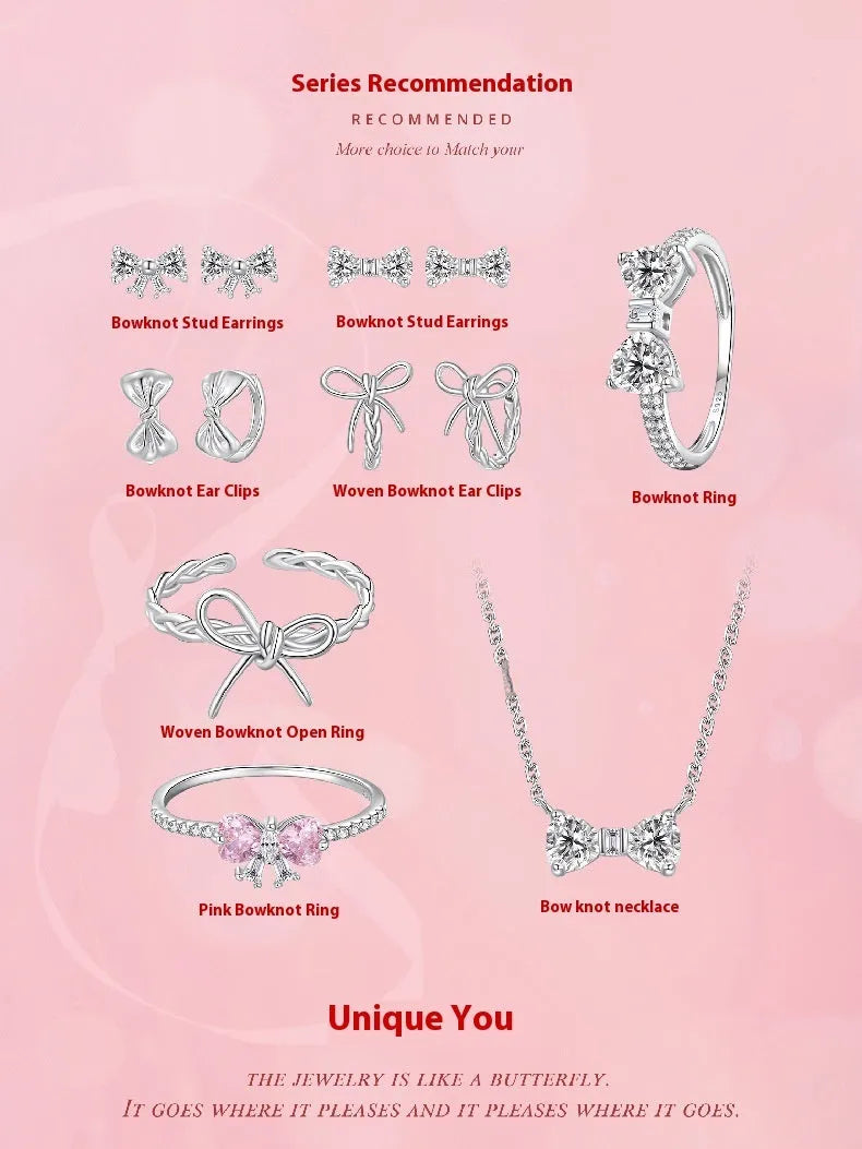 925 sterling silver bow pendant necklace on O-ring clavicle chain in colour BSN434, 41-50cm perimeter