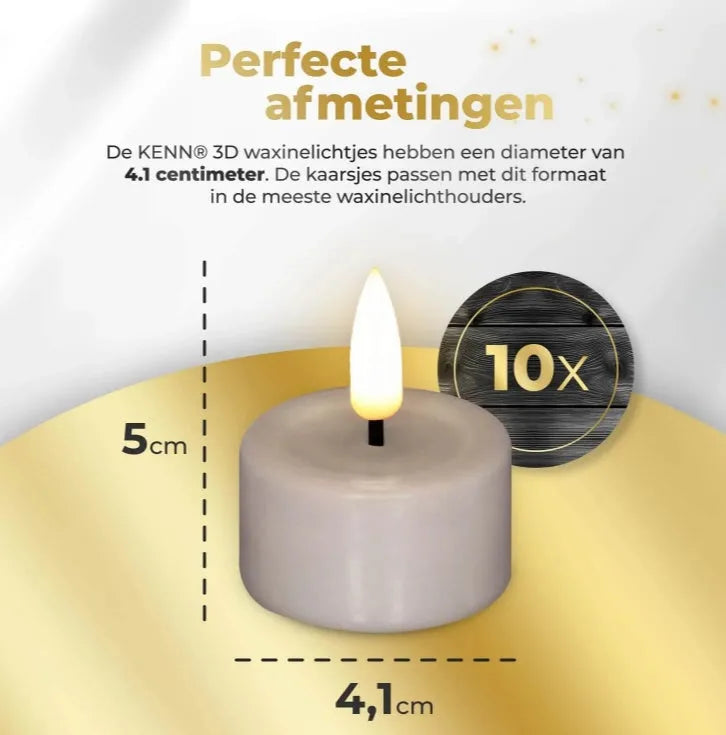 Set of four taupe-coloured LED tealight candles with a realistic 3D flickering flame effect.