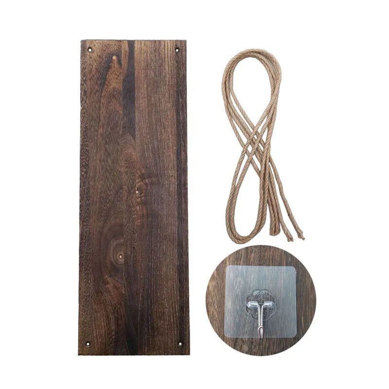 Wooden swing wall-mounted display shelf with plant in small size black colour