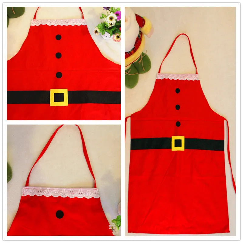 Red Christmas apron for adults and children with long straps for kitchen use
