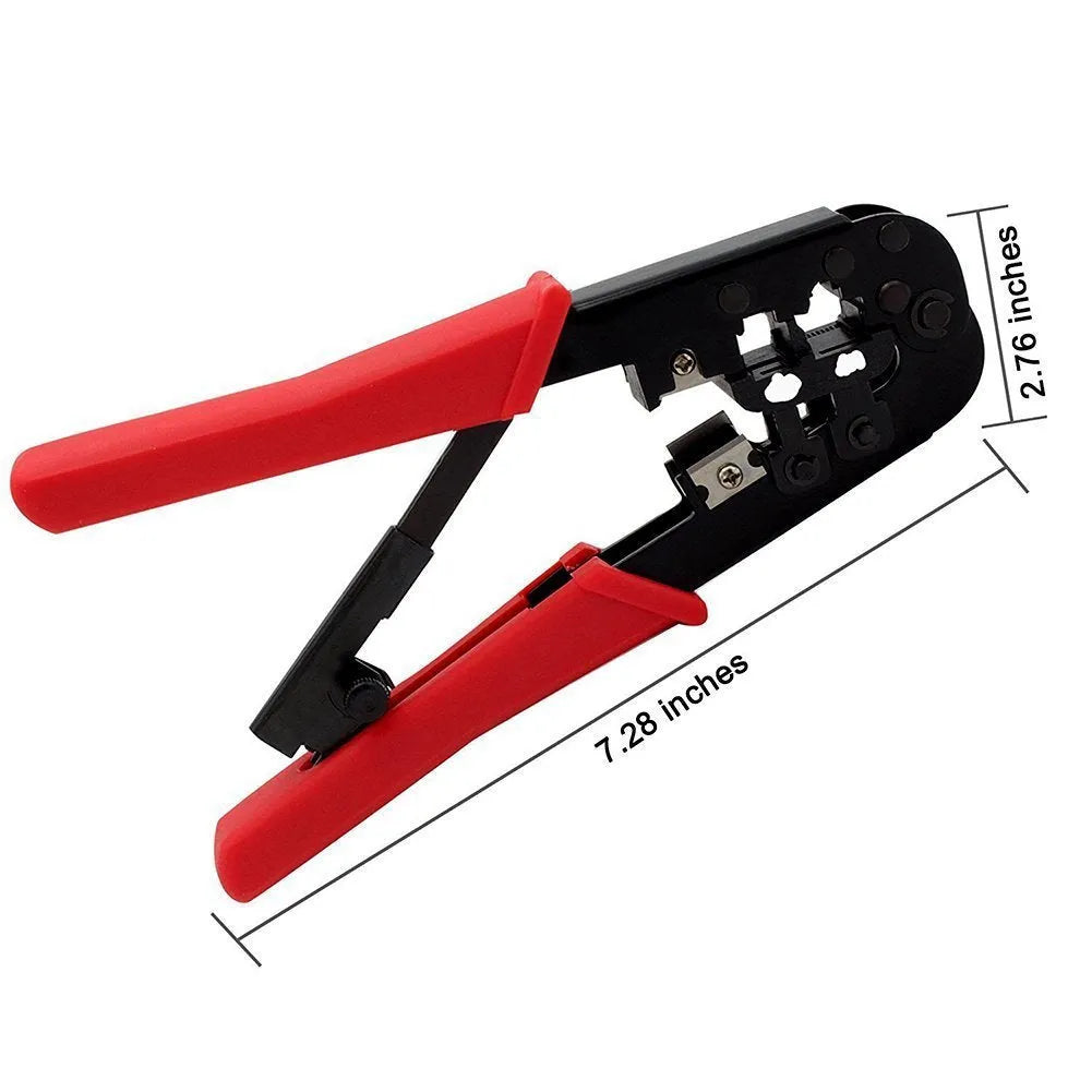 Red high carbon steel crimping tool with round mouth and flame retardant handles