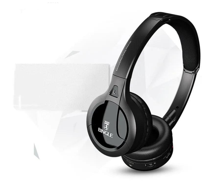 Bingle B616 wireless over ear headset in black with imitation leather ear cushions and 3.5mm plug