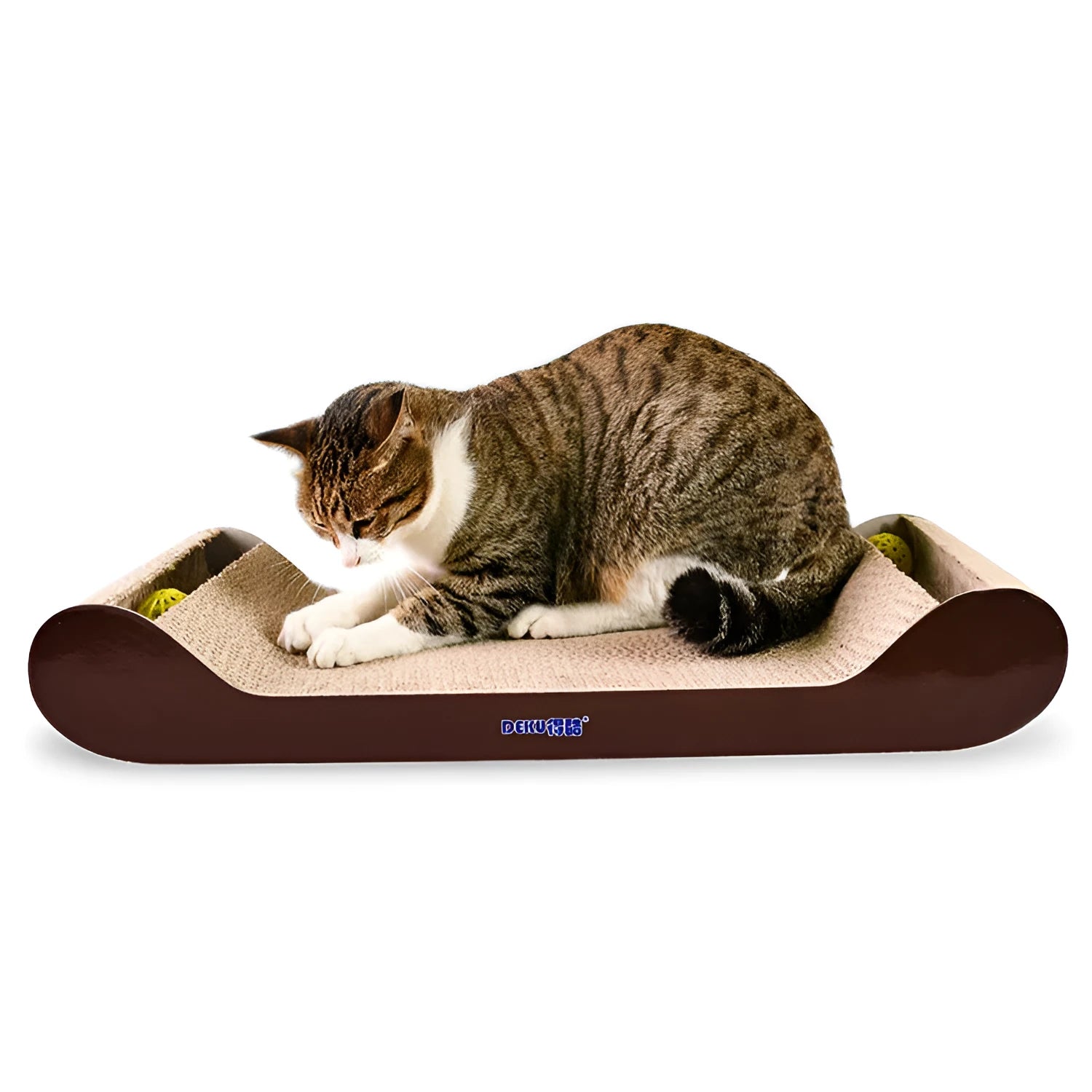 Corrugated paper cat sofa scratching board 50cm in brown with curved sides for claw care and resting