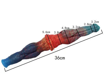 Orthrus big nodule silicone dildo 36cm long 4.8cm wide in streamer colour