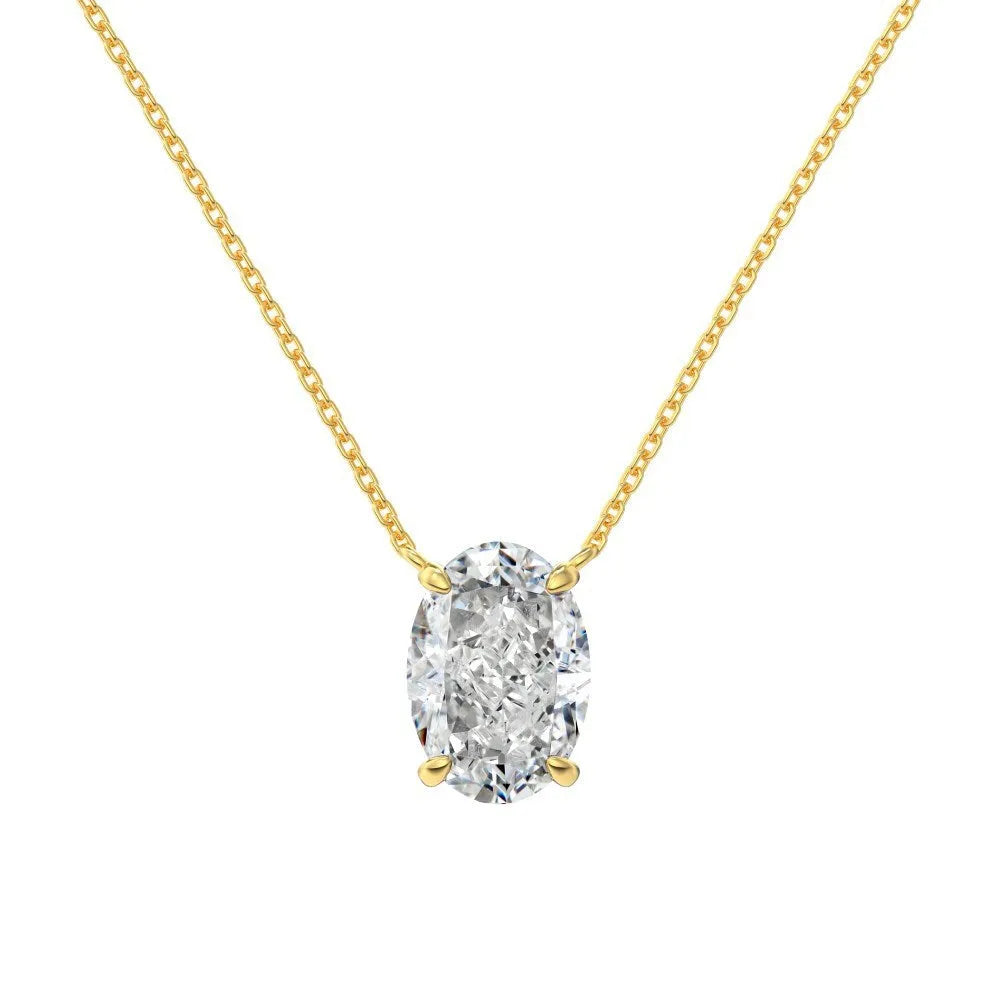 Sterling silver necklace with geometric oval ice flower pendant in platinum or gold finish