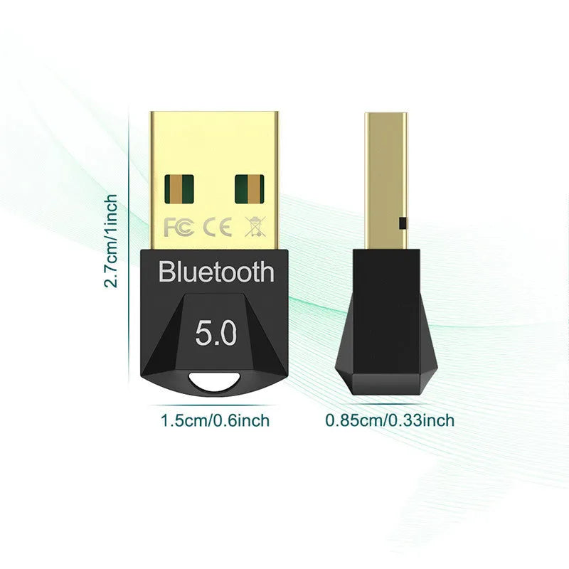 Black USB Bluetooth 5.0 adapter for desktop and notebook computers with 20m range