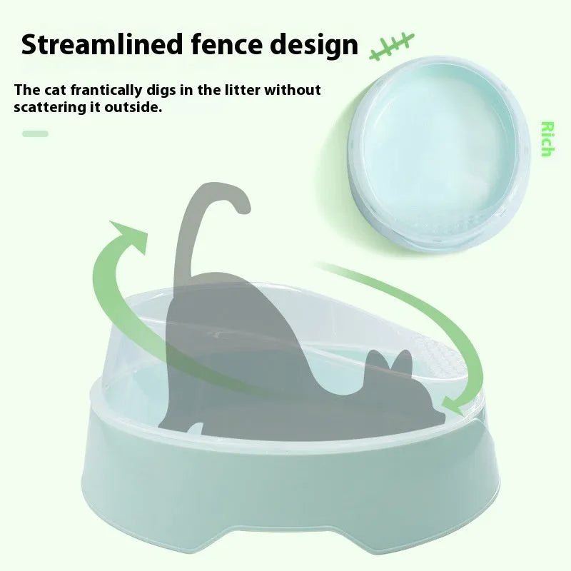 Round hooded cat litter box in mint green colour with deodorising function for indoor feline hygiene