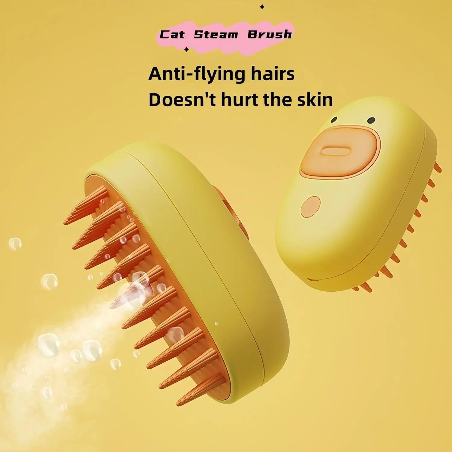 White rechargeable pet steam grooming brush for dogs and cats with rubber comb teeth