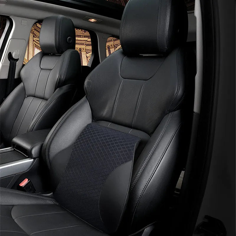 Large memory foam car headrest and neck pillow set with lumbar support cushion in beige