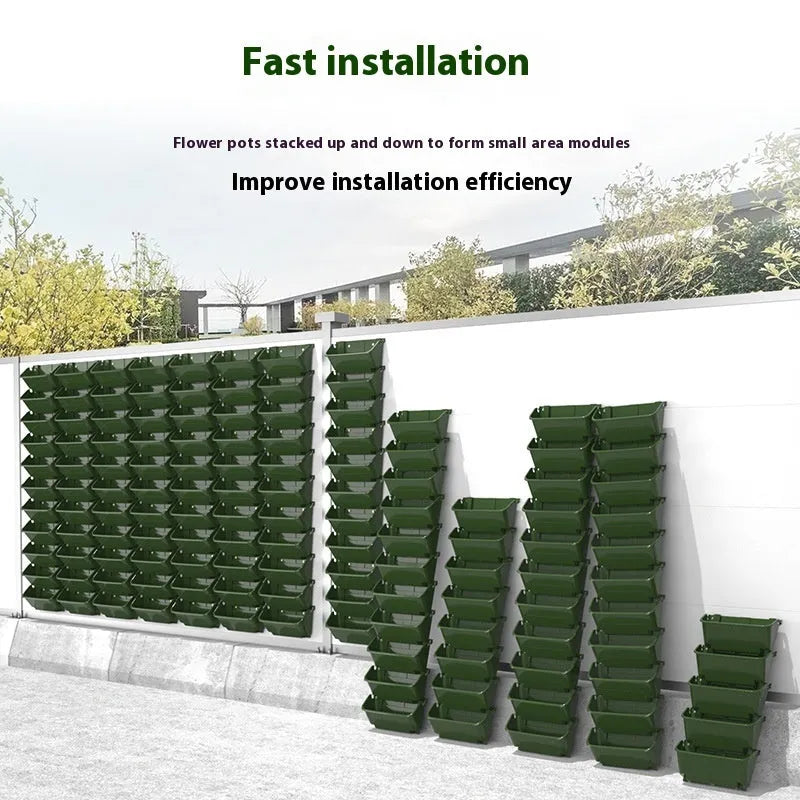 V18 Army Green resin stereo wall-mounted planting box with hanging pot design