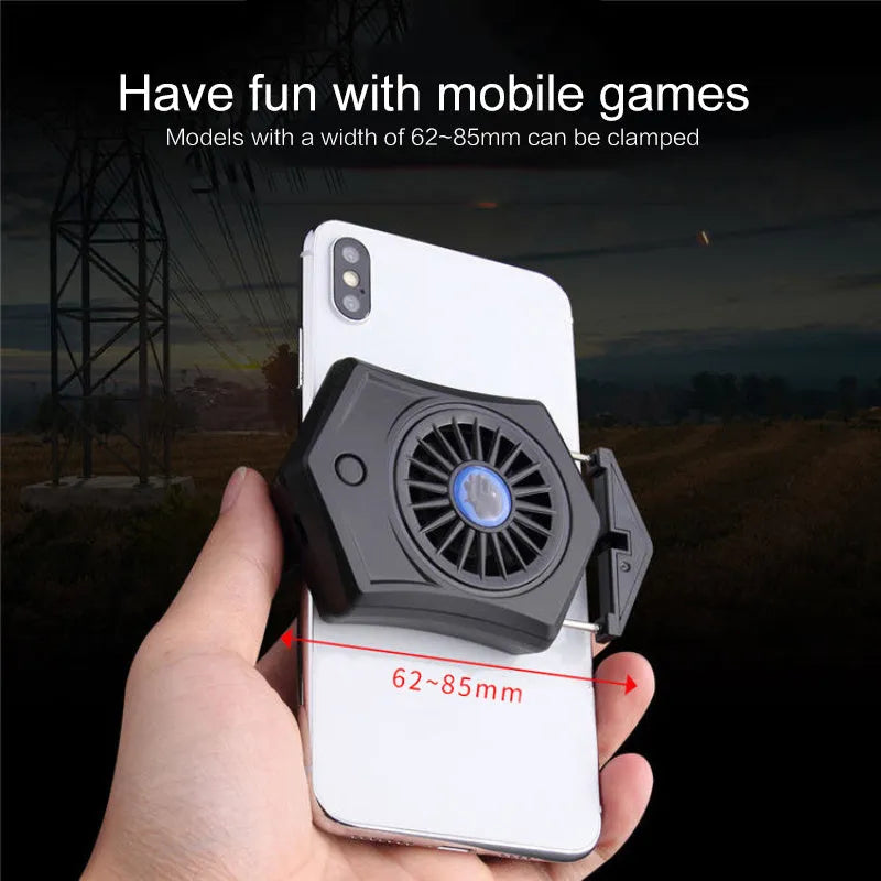 Black mobile phone cooling radiator with USB connector for smartphone temperature reduction