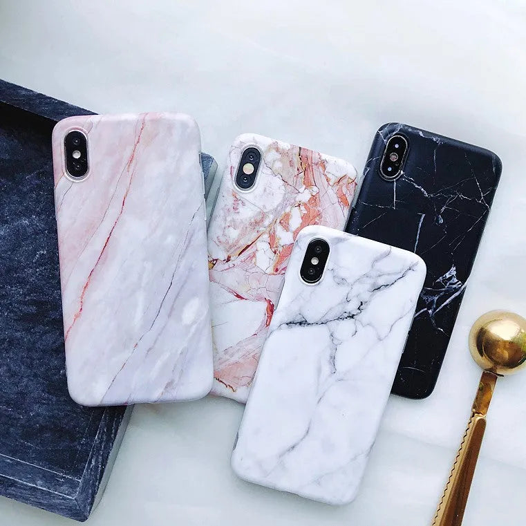 White marble silicone phone case compatible with Apple iPhone X and XS models, back cover with flexible material
