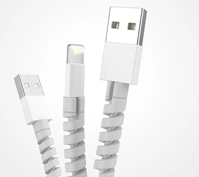 Plastic charging cable protector in various colours, showing its 3.5cm length.