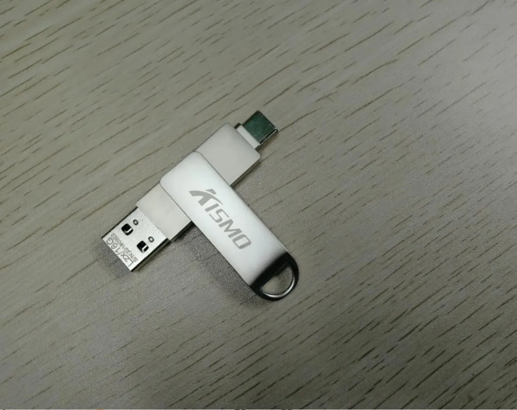 Dual-use USB 3.0 flash drive compatible with Apple and Android, available in 16GB to 128GB, black colour