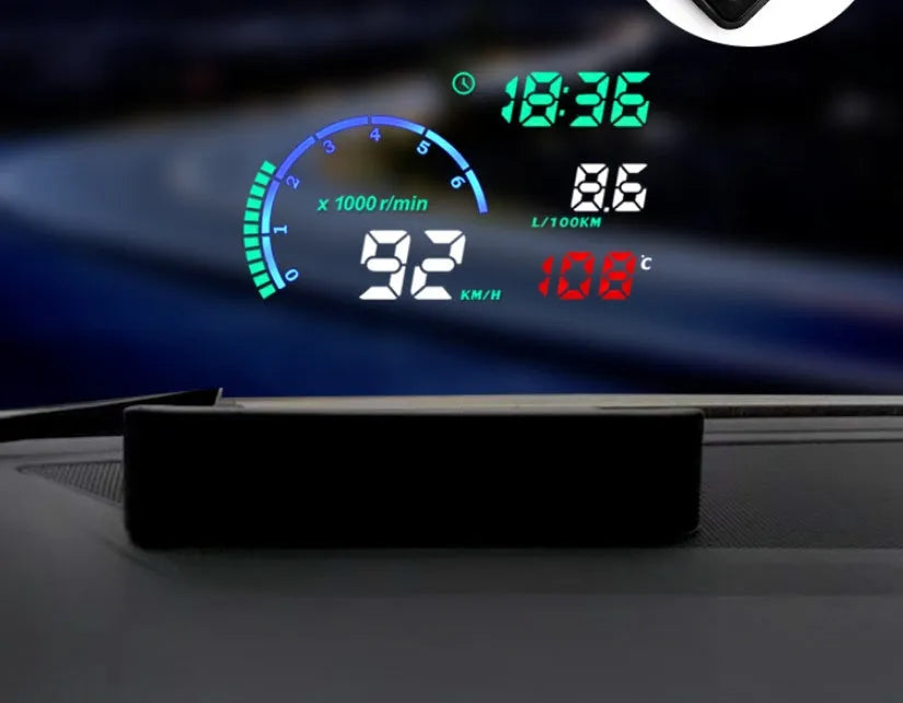 New I9 5.5 inch plastic car head up display OBD monitor showing speed and fuel data
