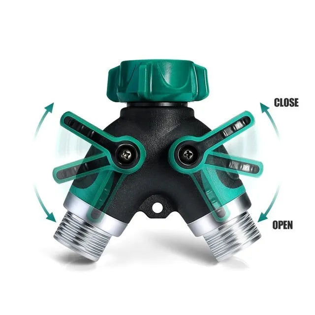Green Y type double-pass splitter, plastic body with TPR double encapsulation, 94 x 91 x 55mm, with seals and nipple joints