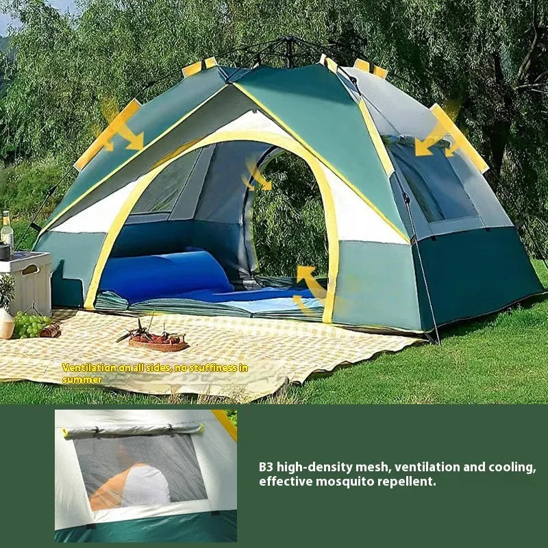 Dark green silver glue camping tent with automatic quick-opening system for 3-4 people