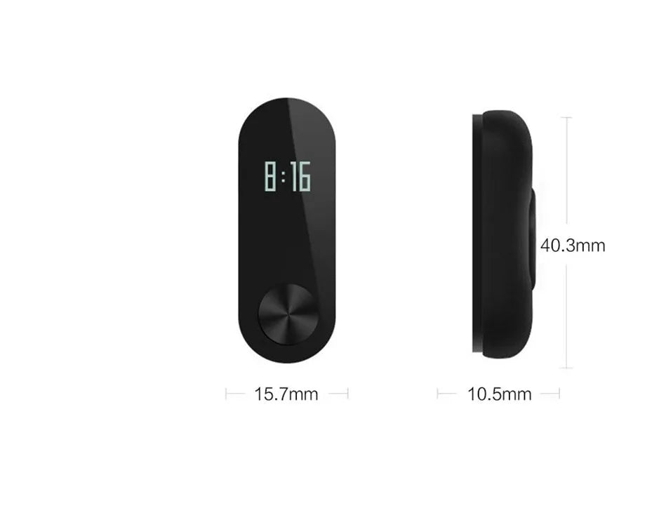 Xiaomi Mi Band 2 black fitness tracker with OLED screen on adjustable wrist strap