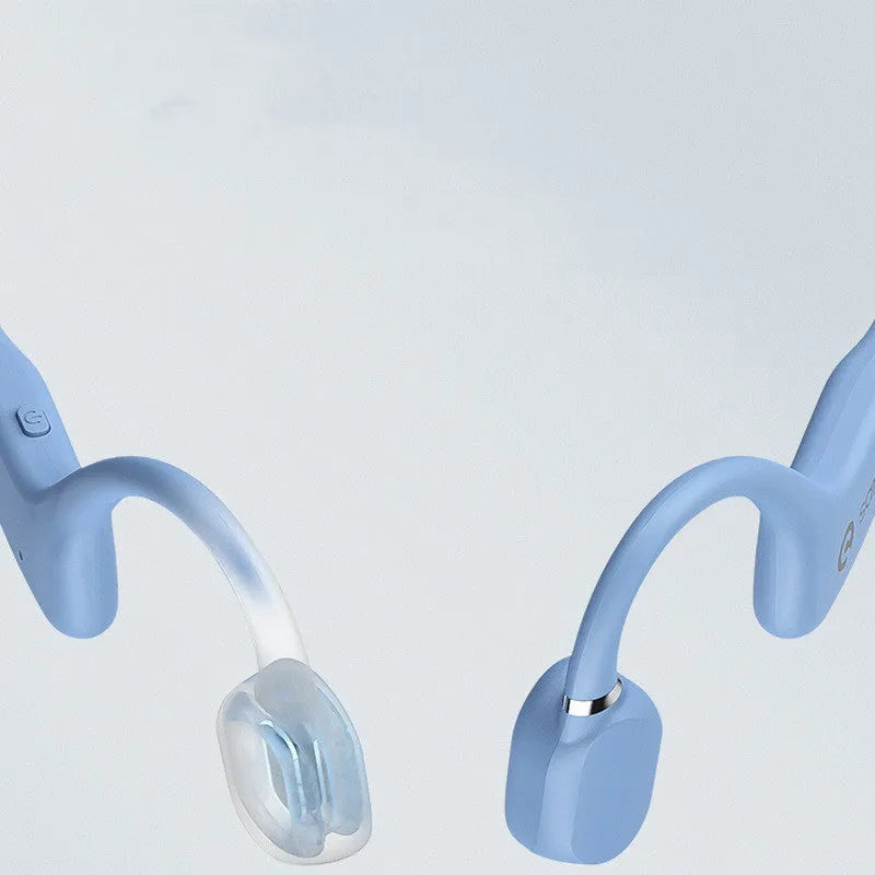 Wireless bone conduction neckband headphones in multiple colours shown worn during exercise.