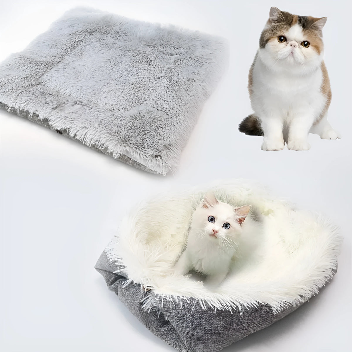 Velvet cat bed 61x51cm seat cushion in white or grey, also usable as pet mat or blanket