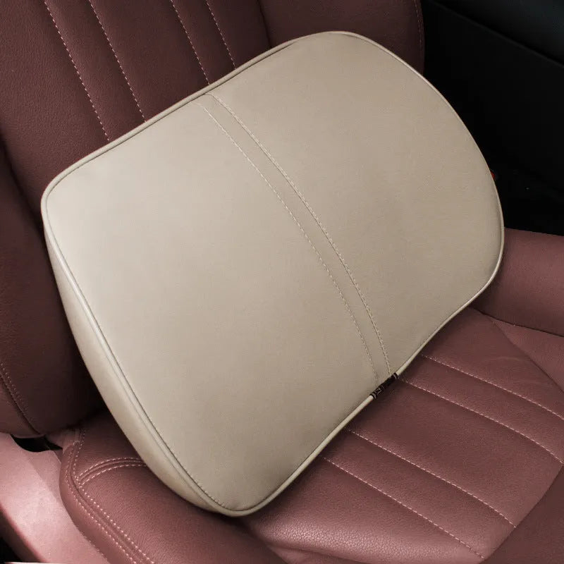 Memory foam car cushion headrest lumbar support pillow in leather exterior with cotton filler